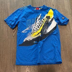 Puma Kids Sports Lifestyle Blue Graphic Short Sleeve T-Shirt Size M